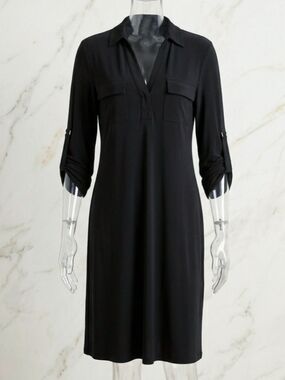 Anne Klein Black Long Sleeve Shirt Dress